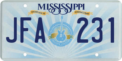 MS license plate JFA231
