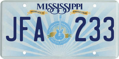 MS license plate JFA233