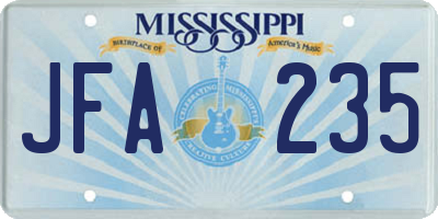 MS license plate JFA235