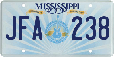 MS license plate JFA238