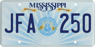 MS license plate JFA250