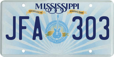 MS license plate JFA303