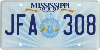 MS license plate JFA308