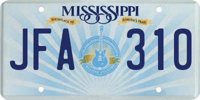 MS license plate JFA310