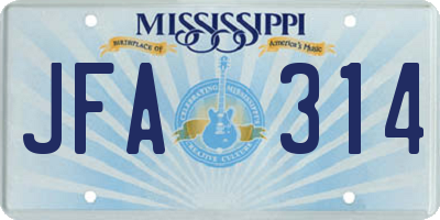 MS license plate JFA314