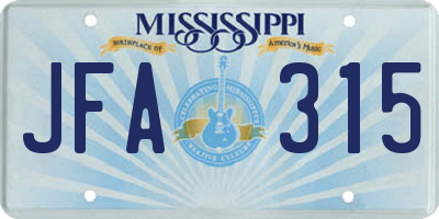 MS license plate JFA315