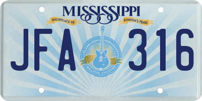 MS license plate JFA316