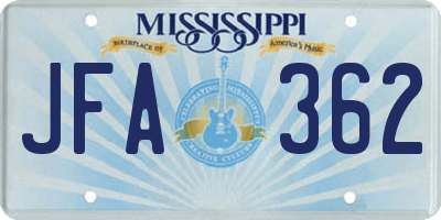 MS license plate JFA362