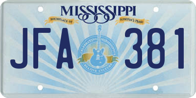 MS license plate JFA381