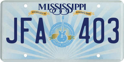 MS license plate JFA403