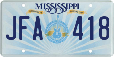 MS license plate JFA418