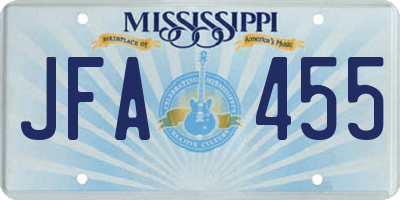 MS license plate JFA455