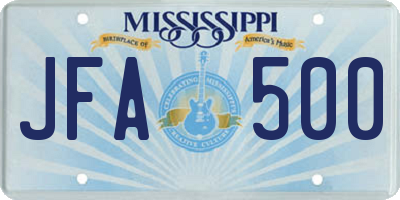 MS license plate JFA500
