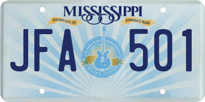 MS license plate JFA501