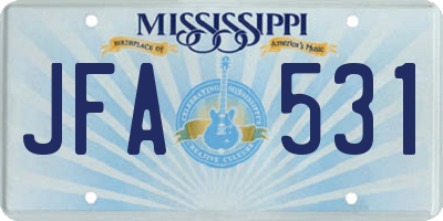 MS license plate JFA531