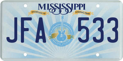 MS license plate JFA533