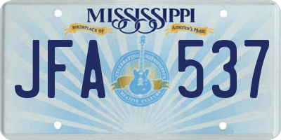 MS license plate JFA537