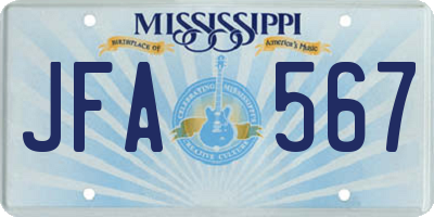 MS license plate JFA567