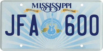 MS license plate JFA600