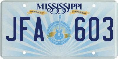 MS license plate JFA603