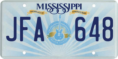 MS license plate JFA648