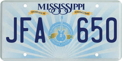 MS license plate JFA650