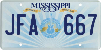MS license plate JFA667