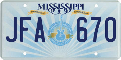 MS license plate JFA670
