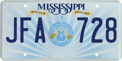 MS license plate JFA728
