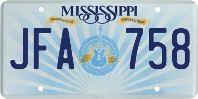 MS license plate JFA758