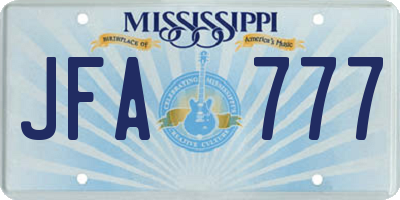 MS license plate JFA777