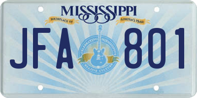 MS license plate JFA801