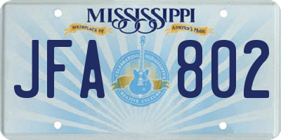 MS license plate JFA802