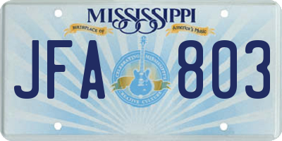MS license plate JFA803