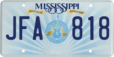 MS license plate JFA818
