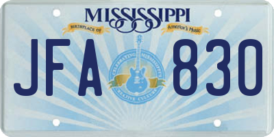 MS license plate JFA830