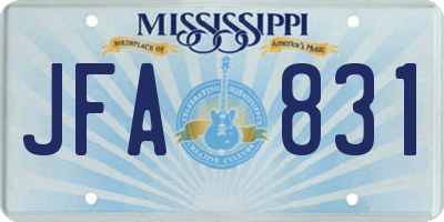 MS license plate JFA831