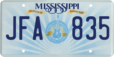 MS license plate JFA835