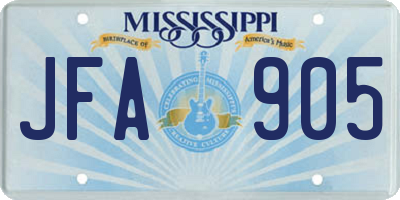 MS license plate JFA905