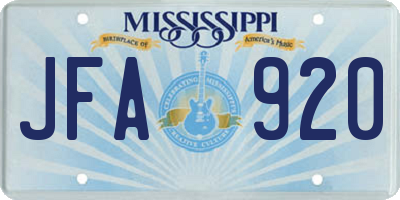 MS license plate JFA920