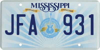 MS license plate JFA931