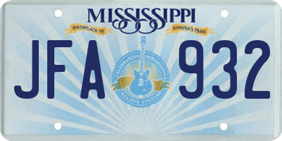 MS license plate JFA932