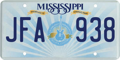 MS license plate JFA938