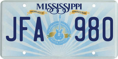 MS license plate JFA980