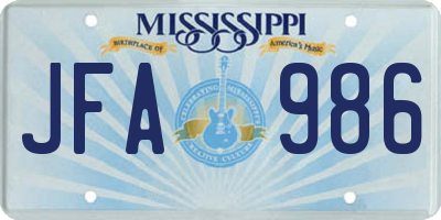 MS license plate JFA986