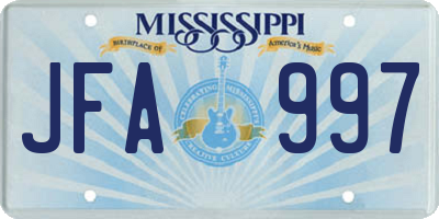 MS license plate JFA997