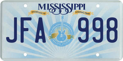 MS license plate JFA998