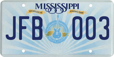 MS license plate JFB003