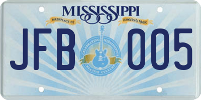 MS license plate JFB005