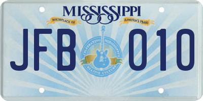 MS license plate JFB010